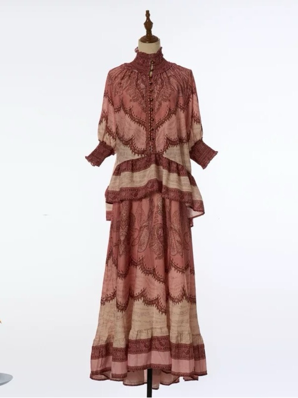 Designer-style  Wanderlust Frill Two-Piece Maxi Set in Dusty Rose and Cream